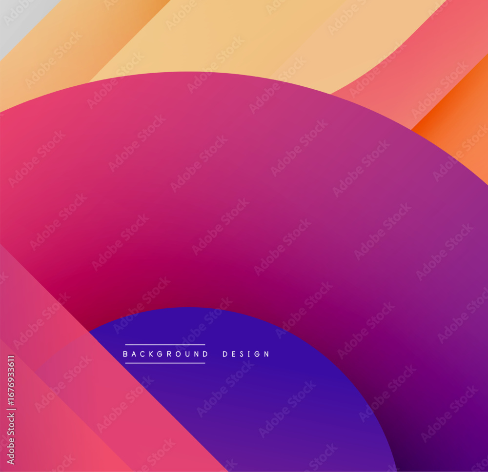 Poster abstract gradients overlap, creating dynamic visual effect. purple, orange hues dominate composition