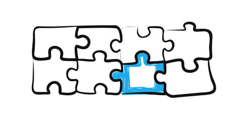 Puzzle pieces with missing blue piece jigsaw missing piece