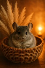 Chinchilla in Rattan Bowl