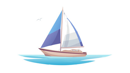 Sailboat on blue water with bird sailing ocean