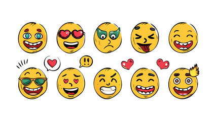Fototapeta premium Smiley faces with various expressions emoji emoticon