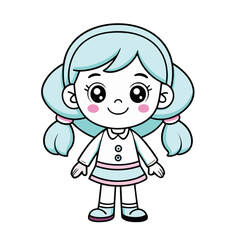 Cute Doll Girl Coloring Page | Printable Line Art for Kids
