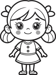 Cute Doll Girl Coloring Page | Printable Line Art for Kids
