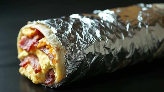 Indulge in a hearty breakfast without compromise as fluffy eggs and crispy bacon are elegantly wrapped in a warm tortilla, ready to nourish and delight.