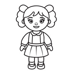 Cute Doll Girl Coloring Page | Printable Line Art for Kids
