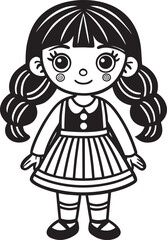 Cute Doll Girl Coloring Page | Printable Line Art for Kids
