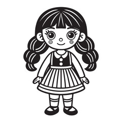 Cute Doll Girl Coloring Page | Printable Line Art for Kids
