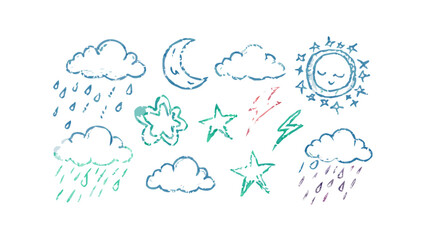 Weather icons hand drawn clouds rain