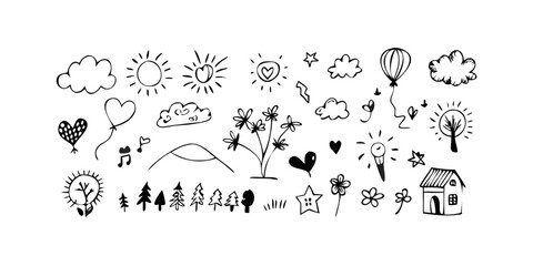 Whimsical Doodle Collection of Nature and Symbols hand drawn