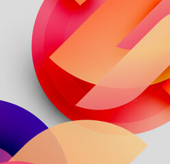 Abstract shapes overlap, creating vibrant color gradients. Red, orange, purple hues dominate composition. Minimalist design, modern aesthetic.