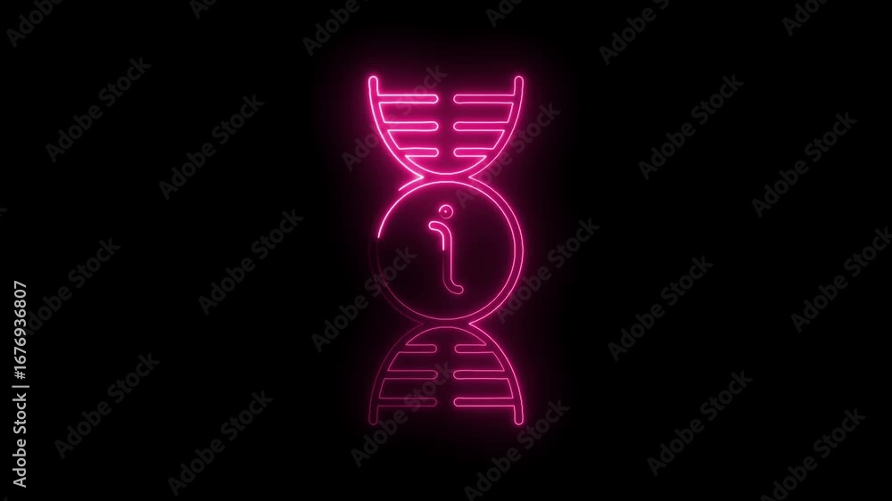 Poster neon style dna string with information circle animation on black background loop