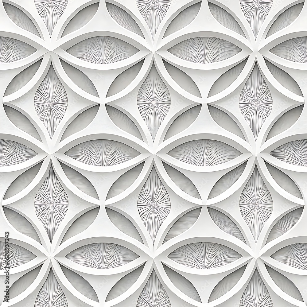 Poster elegant white geometric pattern wallpaper seamless texture design with interlocking circles and deli