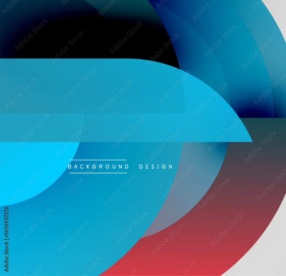 Aufkleber abstract design features overlapping curved shapes. blue, red, black gradients create dynamic compos