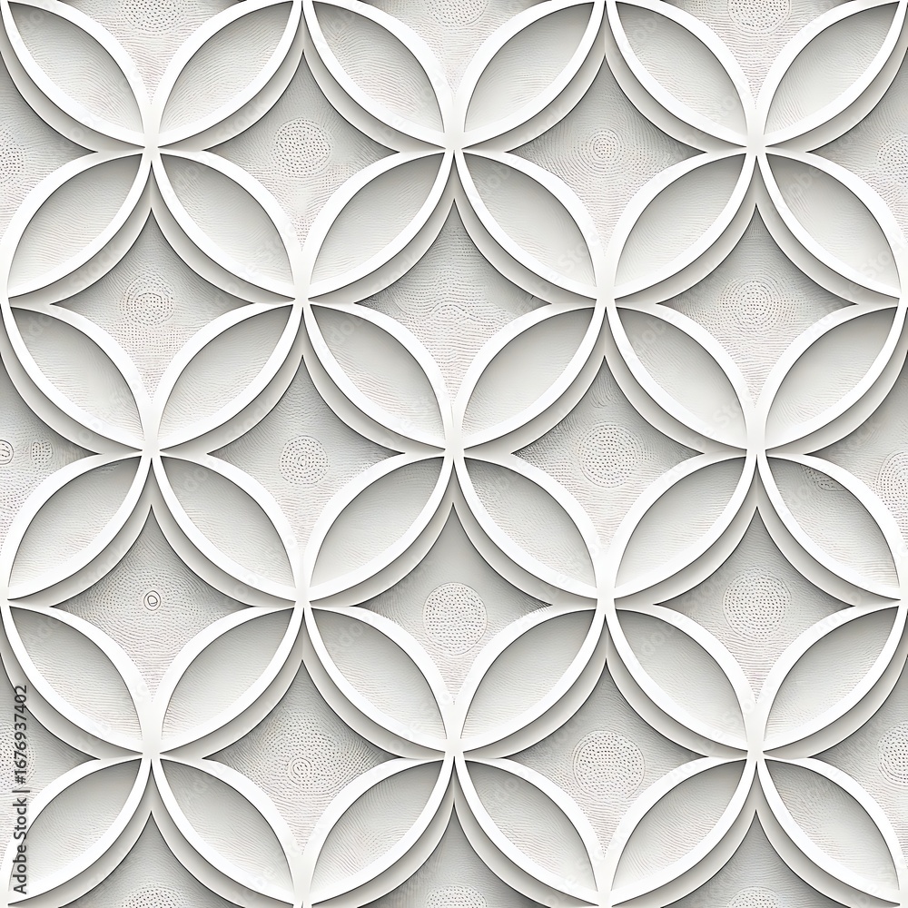 Poster elegant white geometric pattern with overlapping circles and subtle texture background for modern de