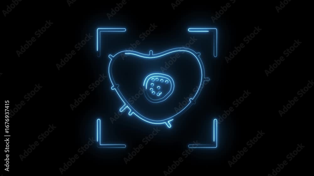 Poster neon brain scan illustration rotating with focus box technology and artificial intelligence