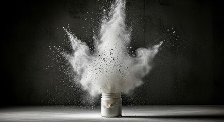 Powder Explosion in Glass Jar with Flour or Chalk Dust on Dark Background