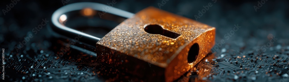 Aufkleber enhanced circuit security, a closeup view of lock protecting data and access closeup