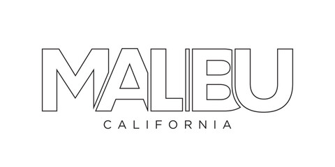Malibu, California, USA typography slogan design. America logo with graphic city lettering for print and web.