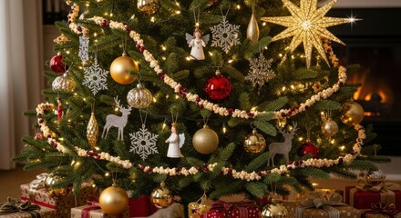 Festive Christmas Tree with Gifts and Glowing Lights for Holiday Cheer