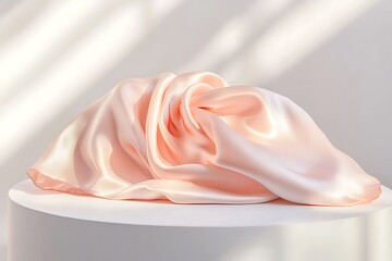 A neatly folded silk scarf resting gracefully upon a showcase stand