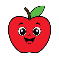 Cute Cartoon Red Apple with Happy Face
