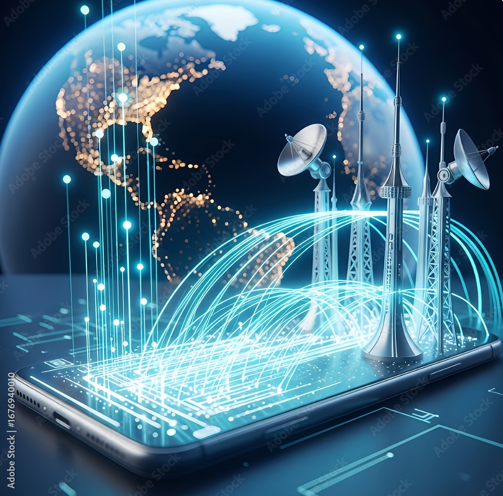 Aufkleber 5g network internet mobile wireless 5g - global high speed network concept. 3d rendering
