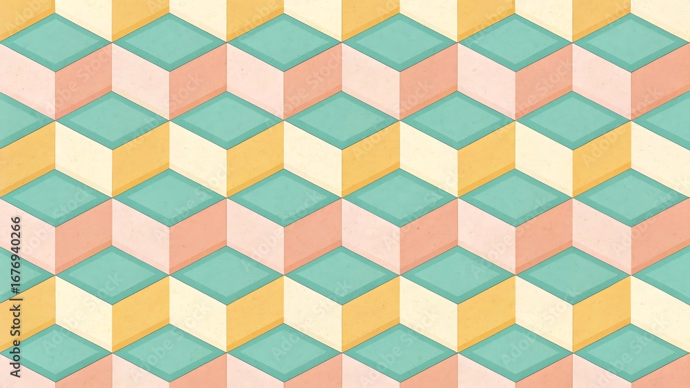 Poster pastel colored cubic geometric pattern background seamless design for textiles and web projects with