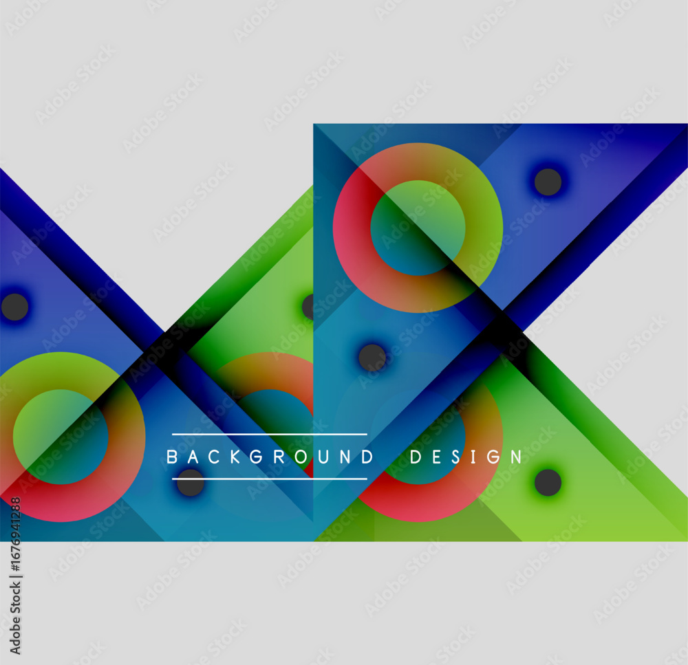 Poster abstract geometric composition. overlapping squares, circles create vibrant visual effect. modern de