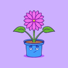 Simple illustration of a pink flower in pot