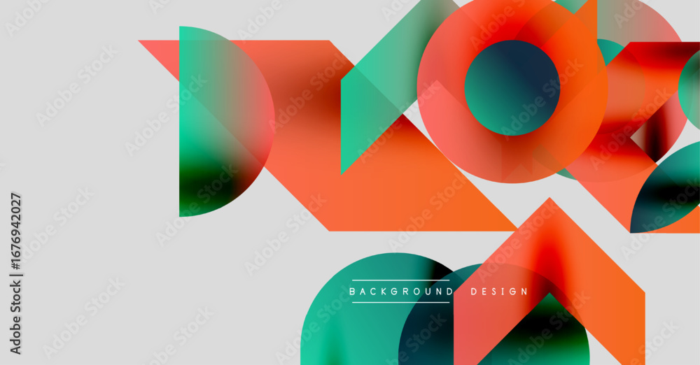 Poster abstract geometric shapes overlap. vivid colors create dynamic composition. modern design elements s