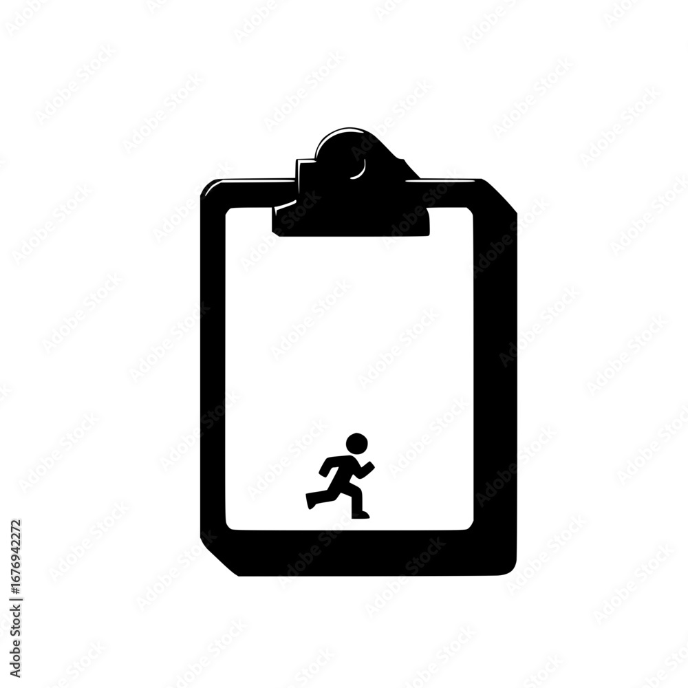 Aufkleber vector illustration of clipboard containing running figure symbolizing dynamic work performance