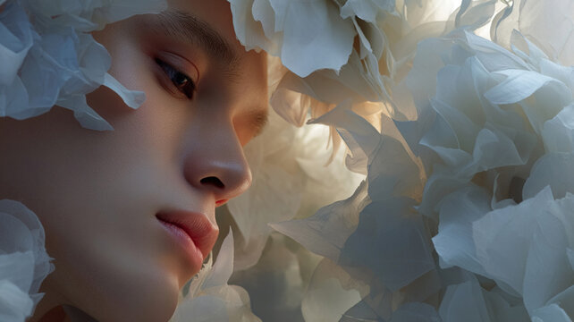 Woman's face glowing with light spiritual awakening.