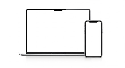 Modern Laptop and Smartphone with Blank White Screens on an Isolated transparent background