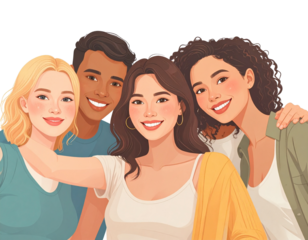 Friend group taking selfie photo together in flat design on white background (4)