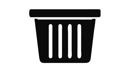 Black trash bin with vertical grooves on white background garbage can waste bin