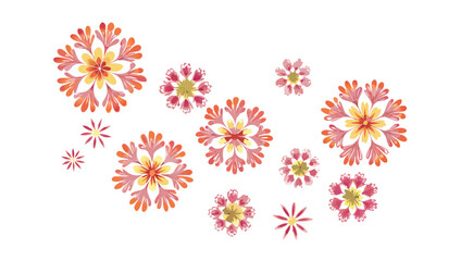 Blooming flowers in pink orange and yellow floral petals