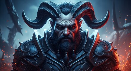 Powerful Demon Lord, Focused Gaze, Fantasy Art.