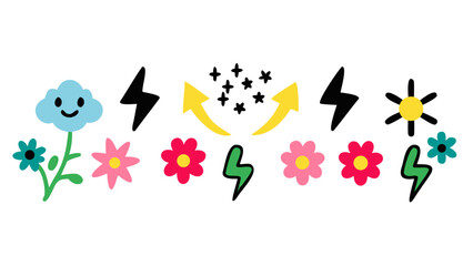 Cheerful cloud flowers lightning arrows sun vector
