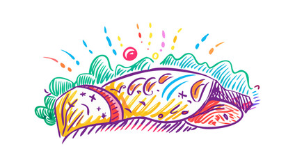 Colorful abstract doodle of a creature with bright accents vector