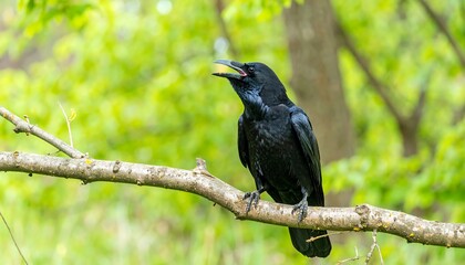 Black bird perched on branch (1)