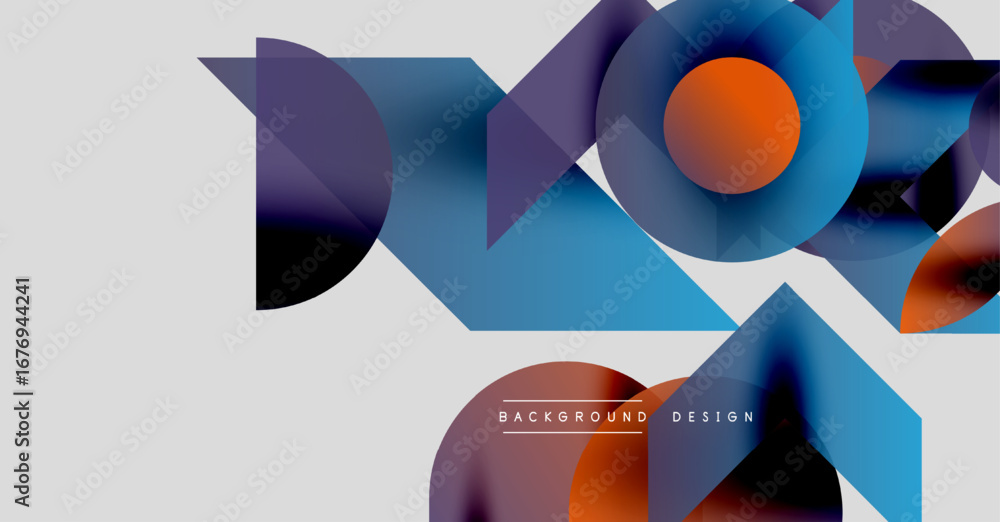 Poster abstract geometric shapes overlap, creating dynamic visual effect. colors blend, forming modern back