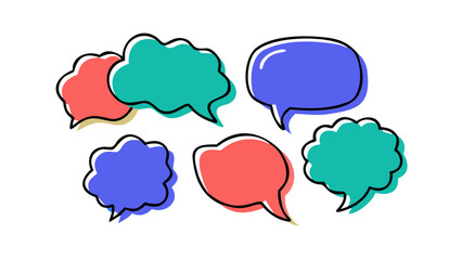 Colorful hand drawn speech bubbles comic communication