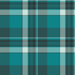 Furry textile vector seamless, sewing pattern tartan plaid. Handmade background check fabric texture in cyan and dark slate gray colors.
