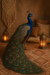 Peacock on Boho Rug