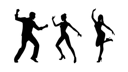 Couple dancing silhouettes in various poses dancers