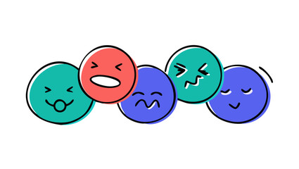 Cute cartoon faces with black outlines emoji expressions