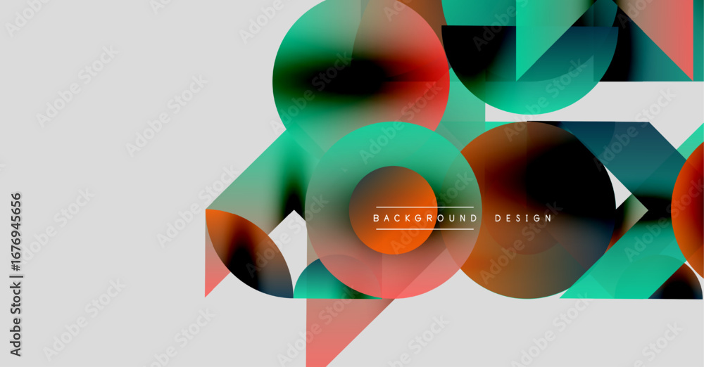Poster abstract geometric shapes overlap, creating vibrant color gradients. modern design elements suggest 