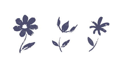 Decorative floral doodles ink brush strokes flowers leaves