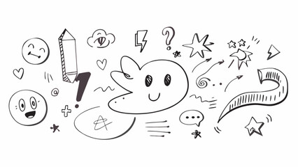Obraz premium Doodle collection with expressive faces and symbols drawing sketch