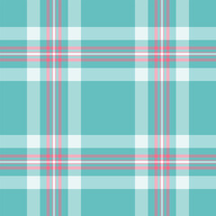 Seamless plaid pattern with teal, white, and pink accents. Versatile for backgrounds, textiles, and digital designs. Ideal for adding a touch of classic style.